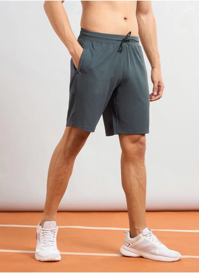 تكنوسبورت Technosport Solid Slim Fit Sports Shorts with Drawstring