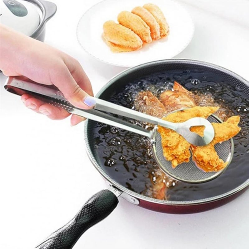 Stainless Steel Food Oil-Frying Filter Spoon with Clip Strainer Skimmer Ladle Colander for BBQ Fried Food