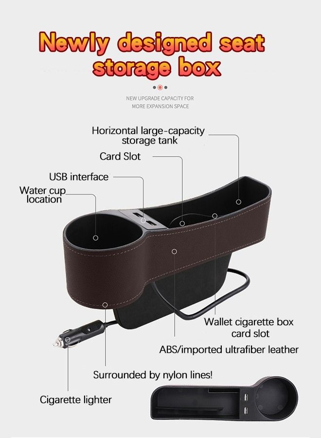 GROIC Car Seat Gap Organizer, Dual USB Charging, Filler, Multifunctional Organizer Front Seat, with Cup Holder, Leather Storage Box,Car Box - Image 4