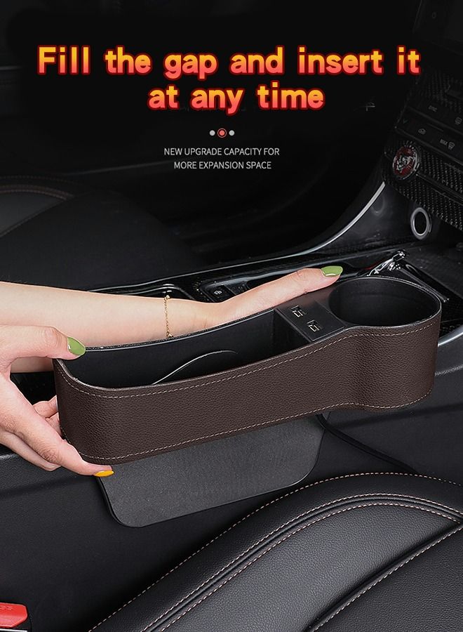 GROIC Car Seat Gap Organizer, Dual USB Charging, Filler, Multifunctional Organizer Front Seat, with Cup Holder, Leather Storage Box,Car Box - Image 2