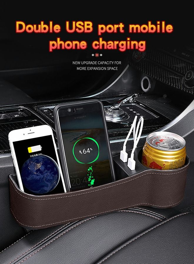 GROIC Car Seat Gap Organizer, Dual USB Charging, Filler, Multifunctional Organizer Front Seat, with Cup Holder, Leather Storage Box,Car Box - Image 3