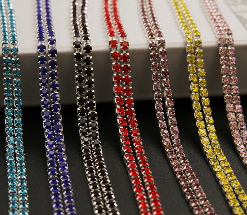 USIX 10 Yards Crystal Rhinestone Close Chain Trimming Claw Chain Multi Size Color Rhinestone Chain for DIY Arts Craft Sewing Jewelry Making (SS12/3.0MM, Jet-Black Chain) - Image 3
