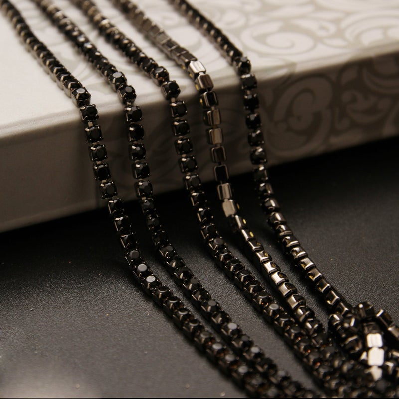 USIX 10 Yards Crystal Rhinestone Close Chain Trimming Claw Chain Multi Size Color Rhinestone Chain for DIY Arts Craft Sewing Jewelry Making (SS12/3.0MM, Jet-Black Chain) - Image 4