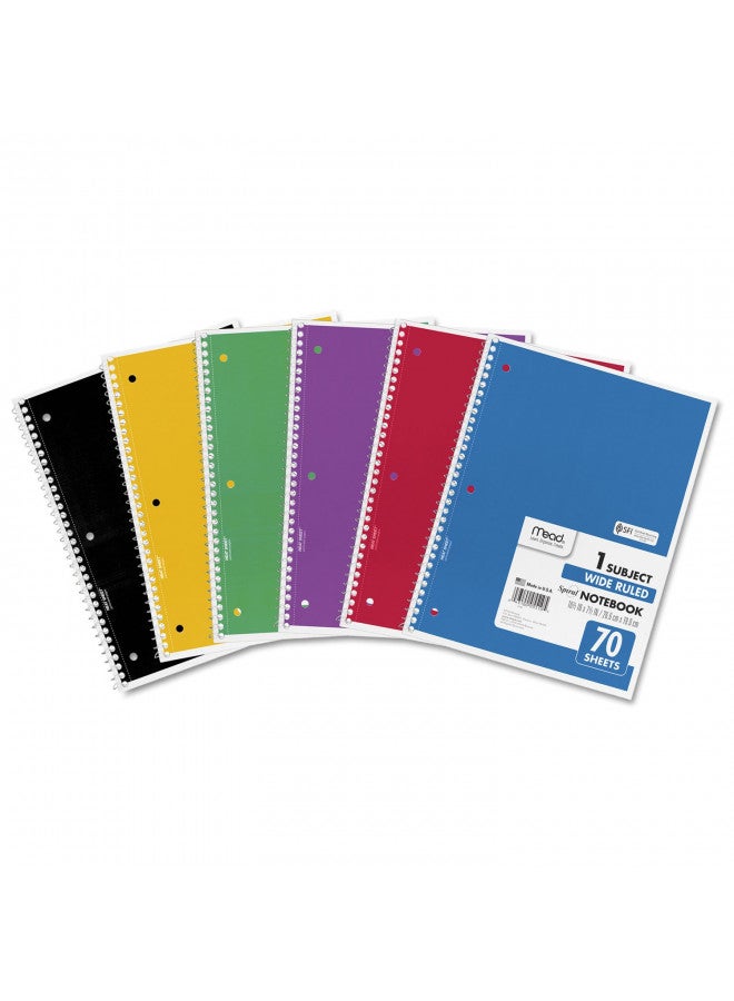 Mead Spiral Notebook, 1 Subject, Wide Ruled Paper, 70 Sheets, 10-1/2" x 7-1/2", Assorted Color (05510) - Image 1