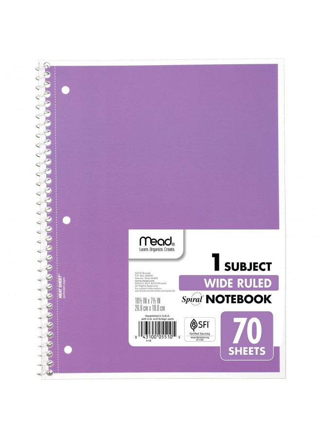 Mead Spiral Notebook, 1 Subject, Wide Ruled Paper, 70 Sheets, 10-1/2" x 7-1/2", Assorted Color (05510) - Image 4