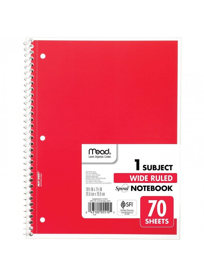 Mead Spiral Notebook, 1 Subject, Wide Ruled Paper, 70 Sheets, 10-1/2" x 7-1/2", Assorted Color (05510) - Image 5