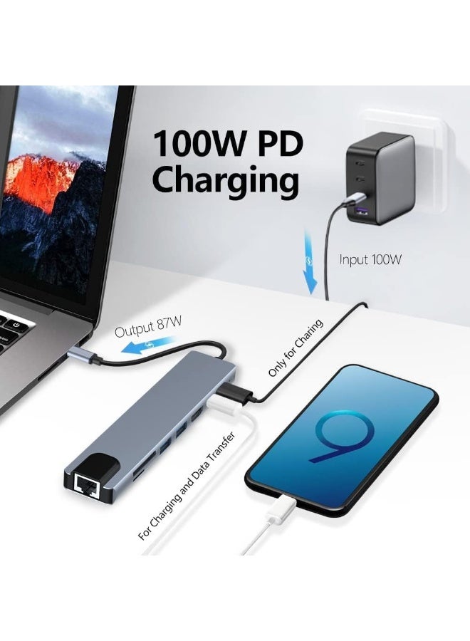 Salab USB C Hub, 8 in 1 Type C Hub Multiport Adapter with 4K HDMI, PD Power Delivery, USB-C, Ethernet, 2 USB, SD/TF Card Reader Compatible with Mac Book Pro XPS and More Type C Devices - Image 4