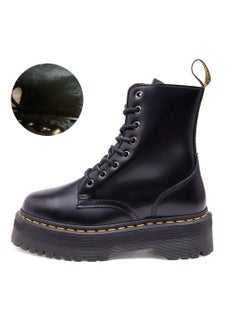 Loquat Fleece Motorcycle Platform Ankle Boots Black  - Image 1