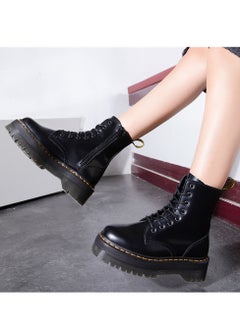 Loquat Fleece Motorcycle Platform Ankle Boots Black  - Image 3