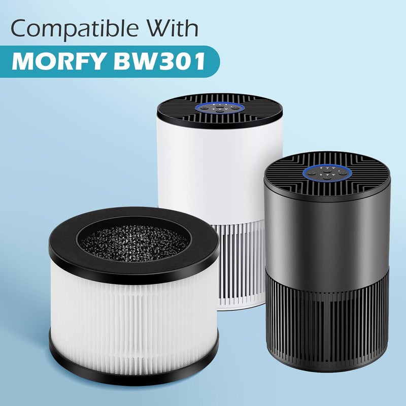 XBWW 2 Packs BW301 Replacement Filters Compatible with MORFY BW301 Air Cleaner Purifier, 3 in 1 filter with H13 True HEPA and Activated Carbon FIlter with Extra 4 Pieces Aroma pads - Image 2