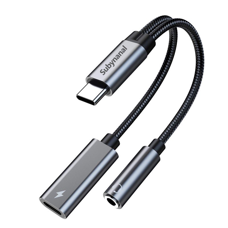 Subynanal USB c to 3.5mm Headphone and Charger Adapter,2 in-1 USB C PD 3.0 Charging Port to Aux Audio Jack and Fast Charging Dongle Cable Cord for iPhone 17 Iphone16, iPhone 15, Galaxy (Gray) - Image 1