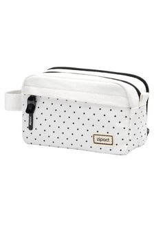 Storite Canvas Pencil Case, Large Capacity Pencil Pouch with Easy Grip Handle & Loop, Portable Stationery Storage Pouch for School Teens Adults (White with Black Dots)