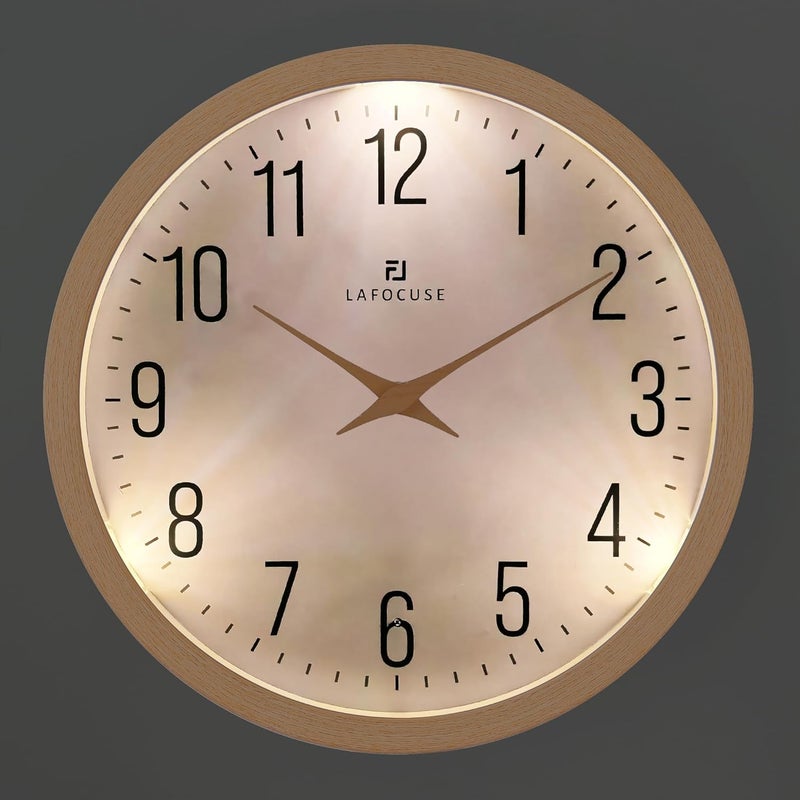 Lafocuse 30 cm Beige Wall Clock with Battery Operated Night Light, Luminous Silent No Ticking Wall Clock Modern Decorative for Living Room Bedroom Kitchen Office - Image 1
