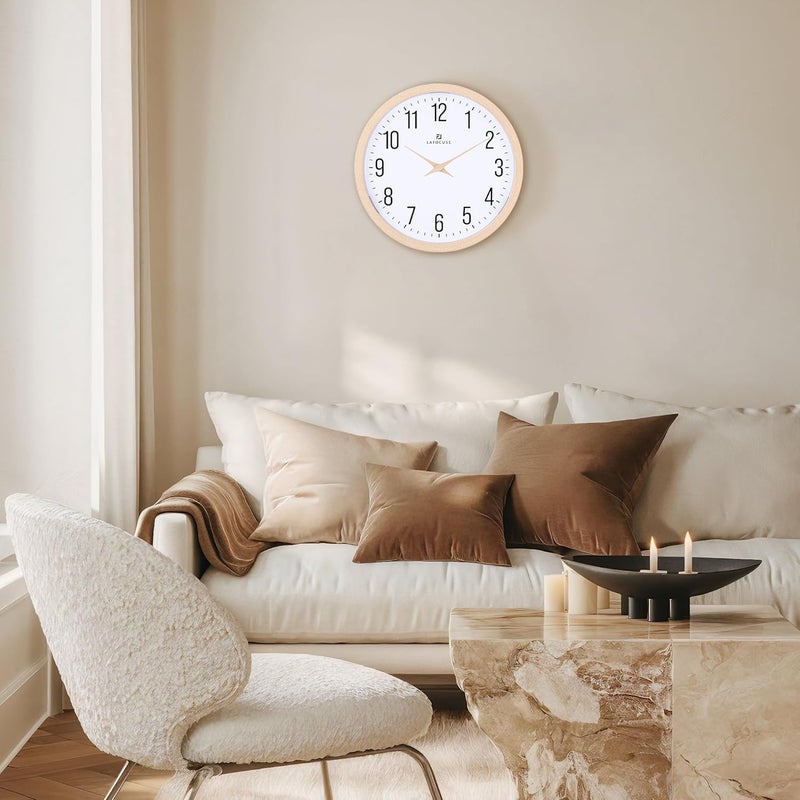 Lafocuse 30 cm Beige Wall Clock with Battery Operated Night Light, Luminous Silent No Ticking Wall Clock Modern Decorative for Living Room Bedroom Kitchen Office - Image 3
