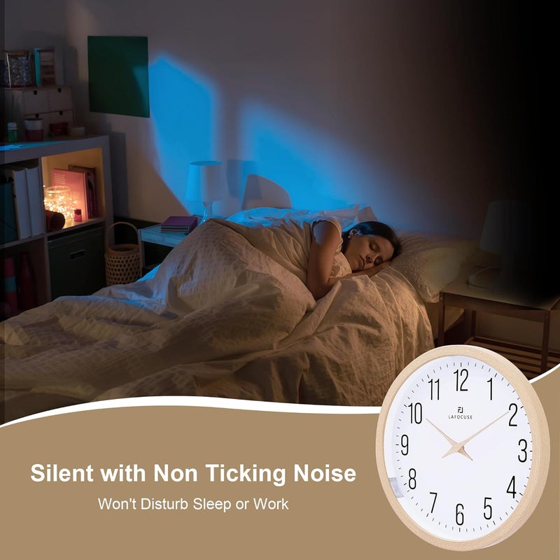 Lafocuse 30 cm Beige Wall Clock with Battery Operated Night Light, Luminous Silent No Ticking Wall Clock Modern Decorative for Living Room Bedroom Kitchen Office - Image 5