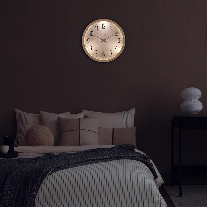 Lafocuse 30 cm Beige Wall Clock with Battery Operated Night Light, Luminous Silent No Ticking Wall Clock Modern Decorative for Living Room Bedroom Kitchen Office - Image 2