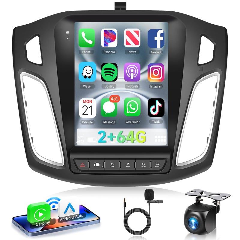 راديو سيارة أندرويد 13 2G64G لفورد فوكس 20122018 مع وايرلس كار بلاي وأندرويد أوتو شاشة تعمل باللمس 97 بوصة وحدة رأس نظام تحديد المواقع GPS واي فاي بلوتوث SWC صوت هاي فاي كاميرا خلفية HD