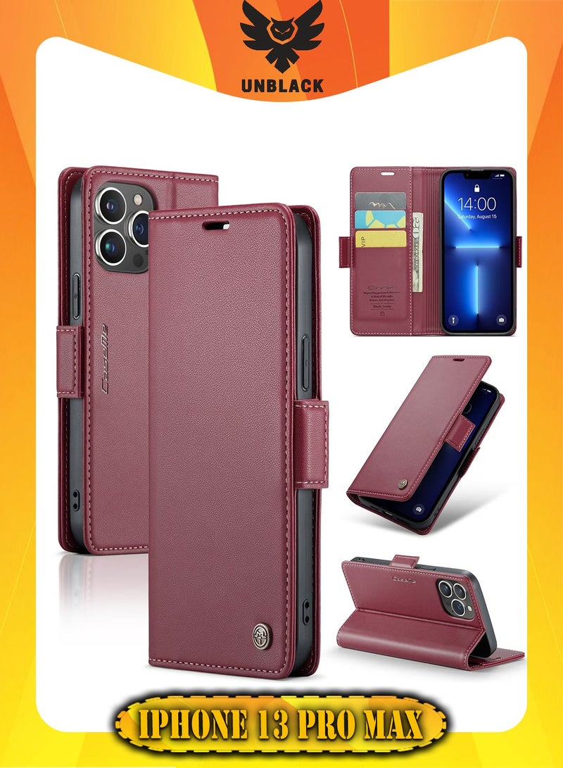 CaseMe Flip Wallet Case For Apple iPhone 13 Pro Max, [RFID Blocking] PU Leather Wallet Flip Folio Case with Card Holder Kickstand Shockproof Phone Cover (Red)  - Image 1