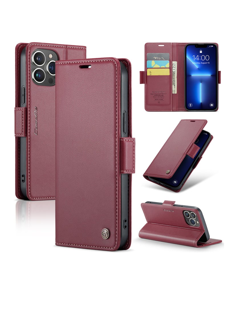 CaseMe Flip Wallet Case For Apple iPhone 13 Pro Max, [RFID Blocking] PU Leather Wallet Flip Folio Case with Card Holder Kickstand Shockproof Phone Cover (Red)  - Image 2