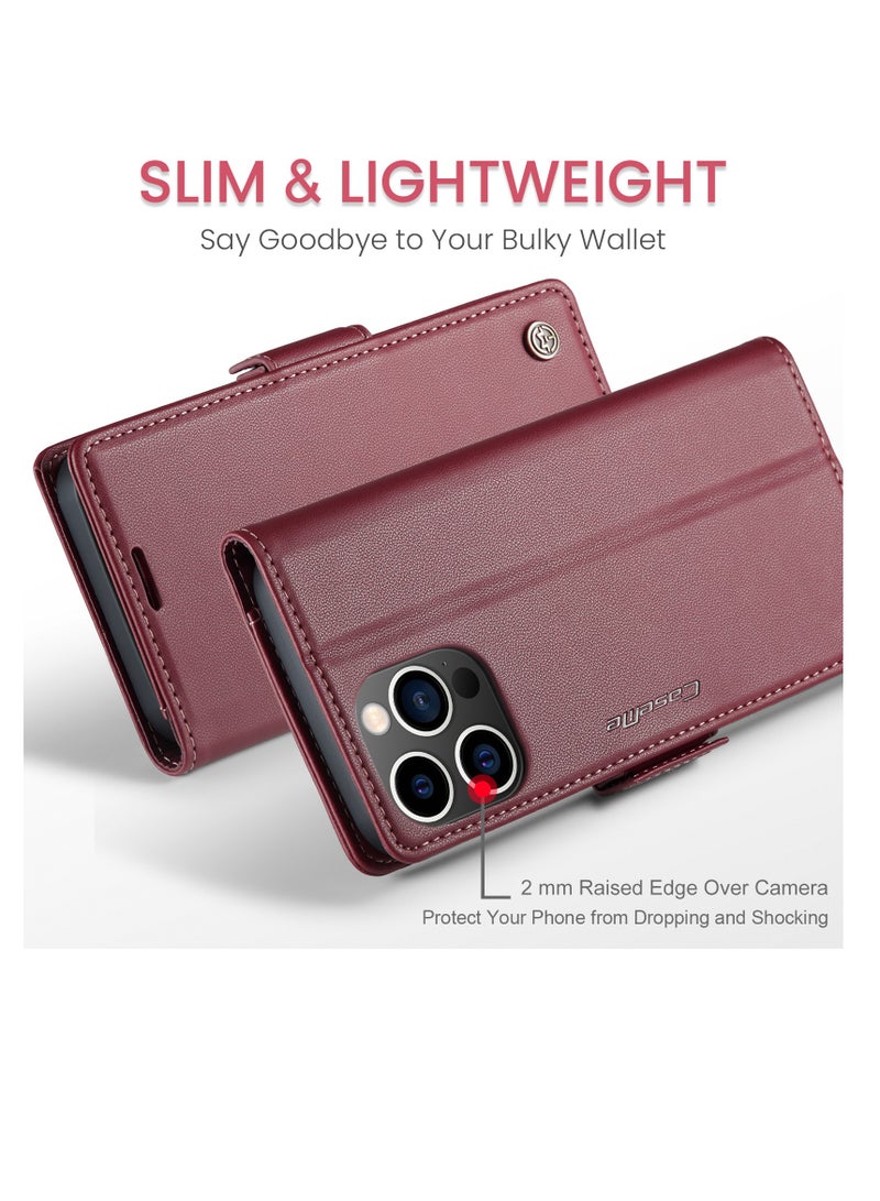 CaseMe Flip Wallet Case For Apple iPhone 13 Pro Max, [RFID Blocking] PU Leather Wallet Flip Folio Case with Card Holder Kickstand Shockproof Phone Cover (Red)  - Image 4