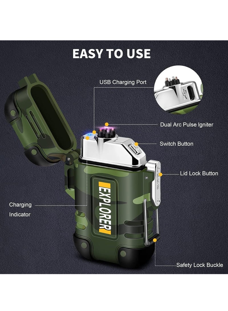 JOGAMS Dual Arc Lighter, Waterproof Electric Lighter USB Rechargeable, Windproof Plasma Lighter with Whistle Lanyard, Flameless Lighter for Camping, Hiking, Outdoor, Adventure - Image 2