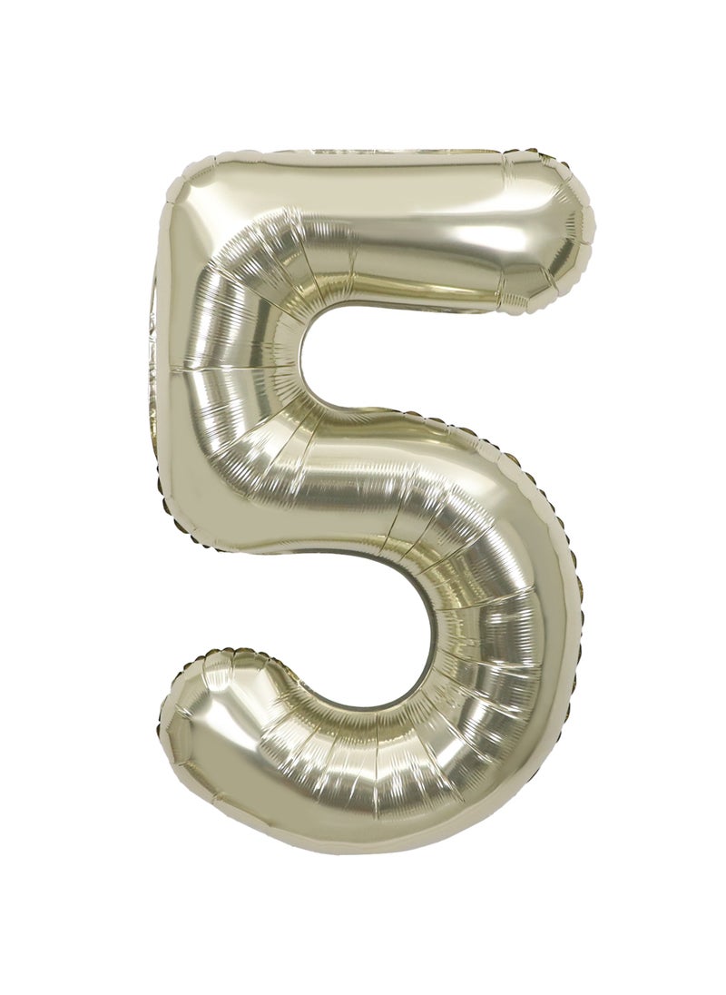 Party Zone White Gold Foil Balloon Number 5 33" 