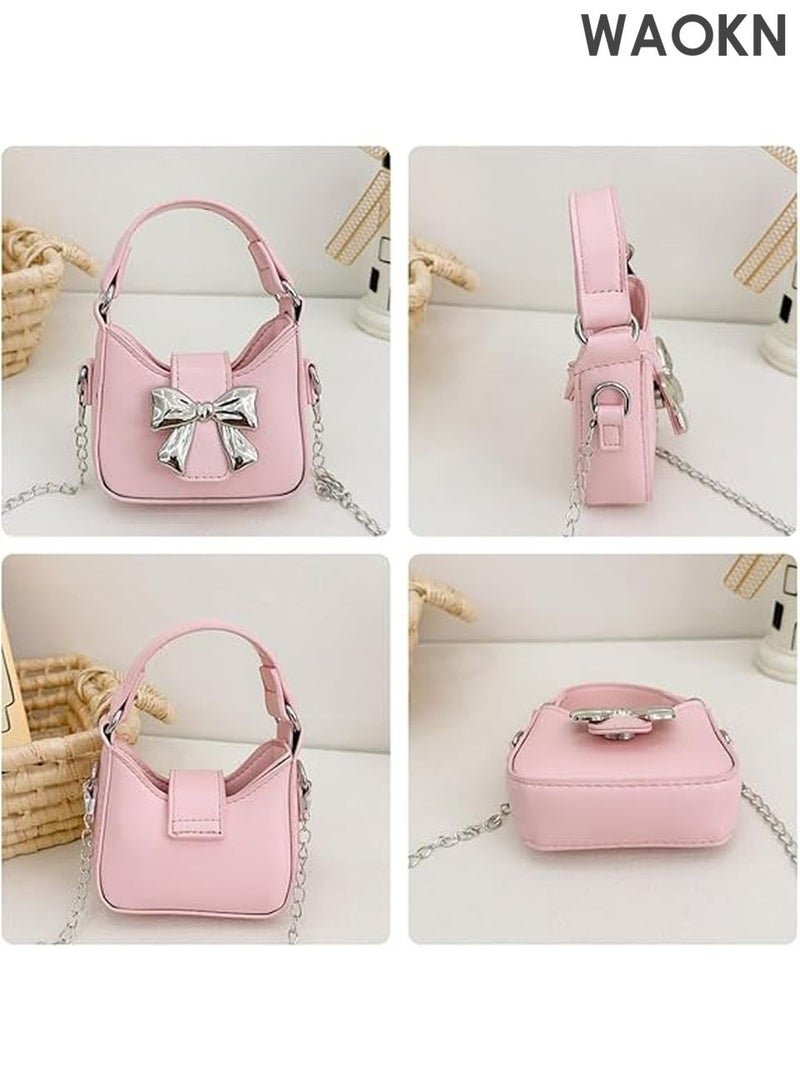 WAOKN Mini Crossbody Purse for Little Girls - Adorable Bow Magnetic Buckle Handbag with Adjustable Strap - Cute Shoulder Bag for Kids Ages 4-12 - Perfect Birthday Gift, Party Favor & Dress-Up Accessory (Pink) - Image 5