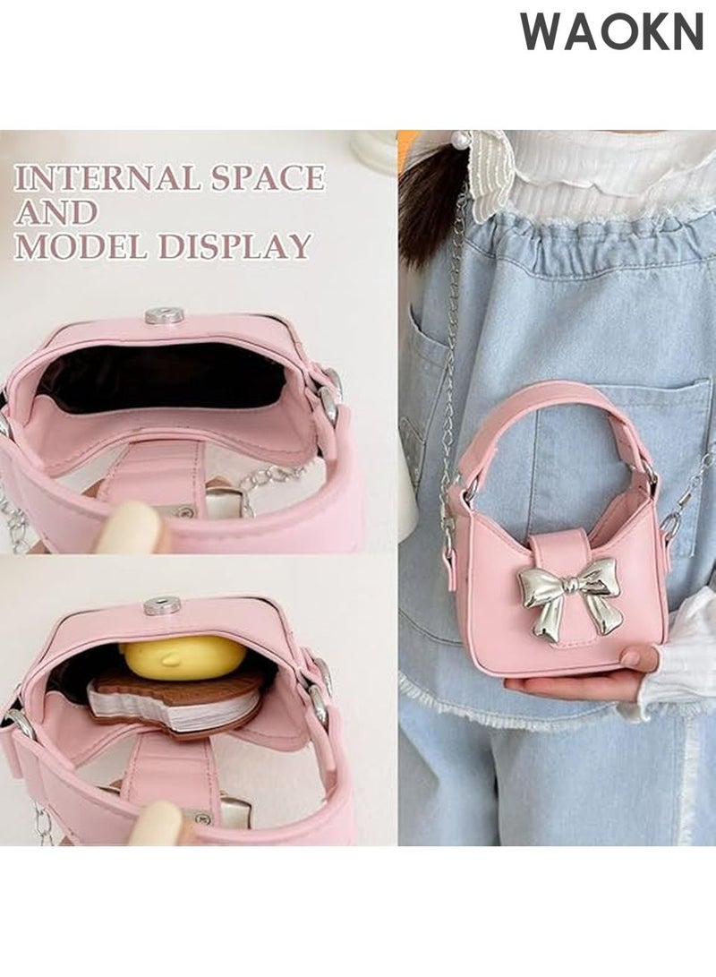 WAOKN Mini Crossbody Purse for Little Girls - Adorable Bow Magnetic Buckle Handbag with Adjustable Strap - Cute Shoulder Bag for Kids Ages 4-12 - Perfect Birthday Gift, Party Favor & Dress-Up Accessory (Pink) - Image 3