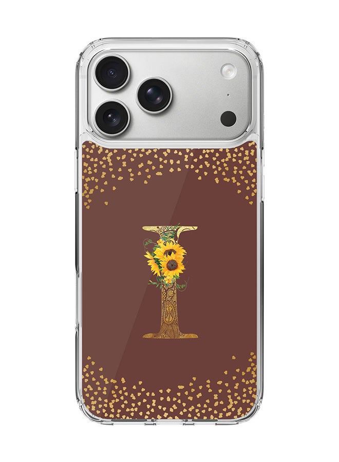 Stylizedd Classic Clear MagSafe Case for iPhone 17 Pro Max , Hybrid Soft Case Flexible Edges Anti Drop TPU PC Gel Thin Transparent Cover [ Designed for iPhone 17 Pro Max ] - Custom Monogram Initial Letter Floral Pattern Alphabet - I  (Brown )