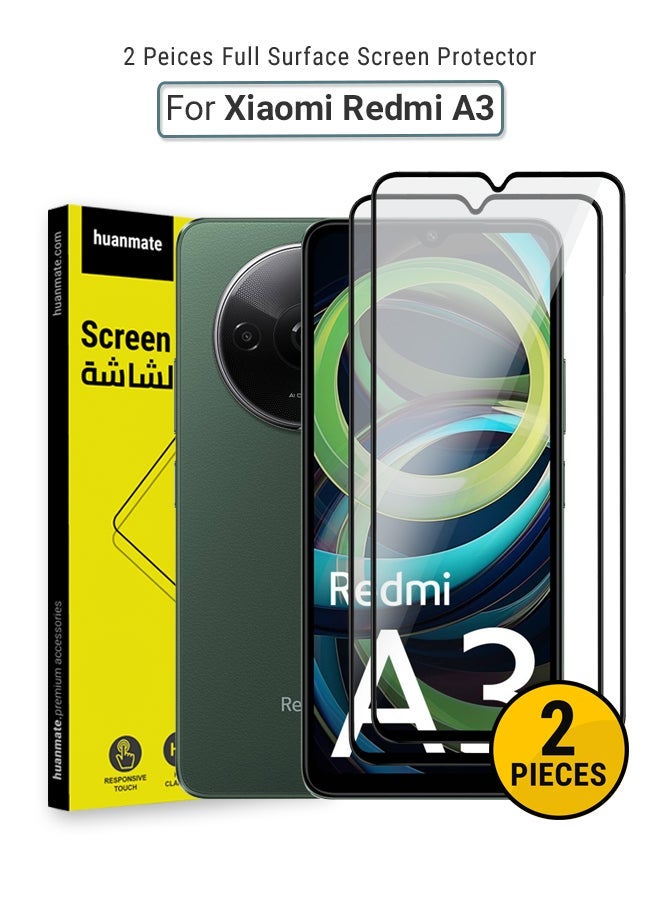 huanmate 2 Pieces Xiaomi Redmi A3 Screen Protector – Premium Edge to Edge Tempered Glass, High Transparency, Delicate Touch, Anti-Explosion, Smooth Arc Edges, Easy Installation - Image 1