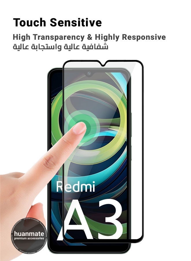 huanmate 2 Pieces Xiaomi Redmi A3 Screen Protector – Premium Edge to Edge Tempered Glass, High Transparency, Delicate Touch, Anti-Explosion, Smooth Arc Edges, Easy Installation - Image 3