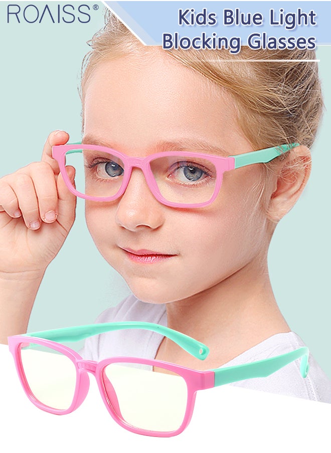 roaiss Kids Blue Light Blocking Glasses, Anti Eyestrain Computer Glasses, Gaming Eyewear UV400 Protection with Light Weight TPEE Frame for Boys Girls and Children Age 3-12, Pink Green  - Image 1