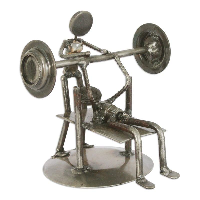 NOVICA NOVICA Recycled Auto Parts Sports Theme Iron Sculpture 625 Tall Rustic Weightlifter  - Image 1