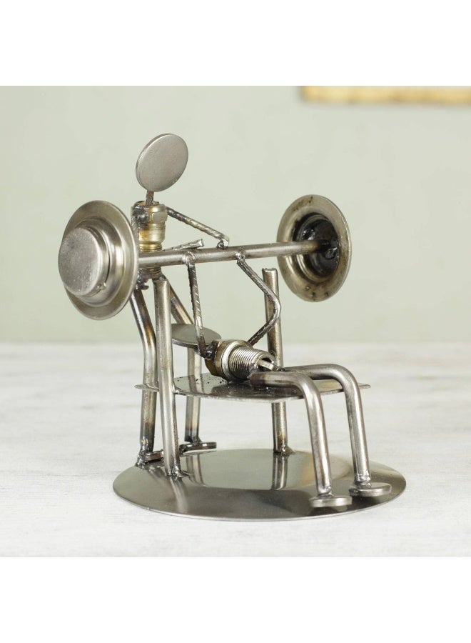 NOVICA NOVICA Recycled Auto Parts Sports Theme Iron Sculpture 625 Tall Rustic Weightlifter  - Image 2