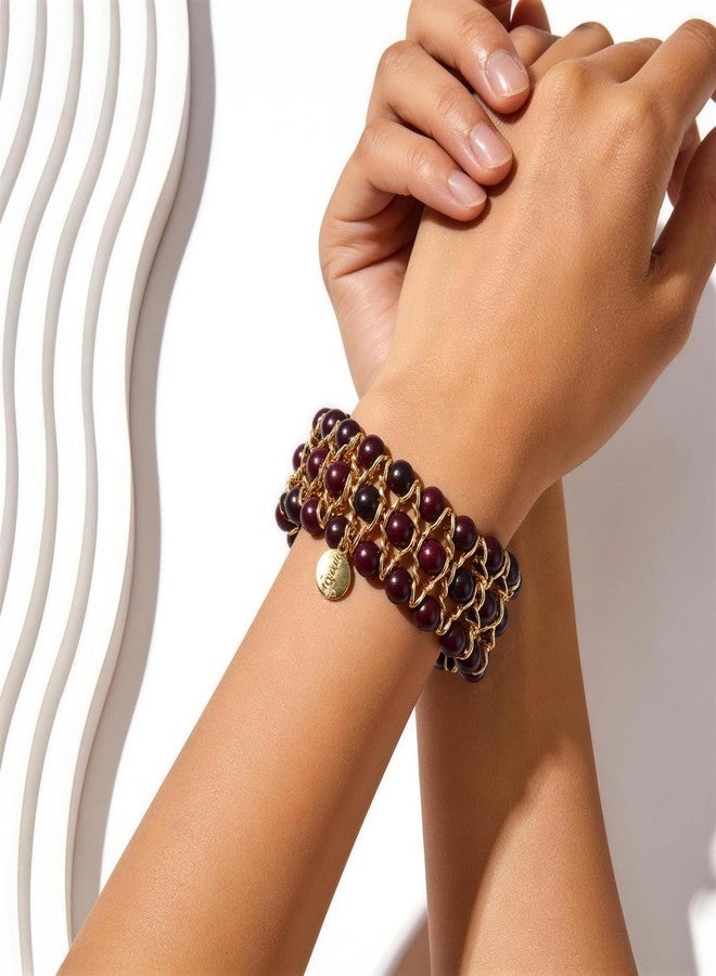 Coiris Glass Bead Crystal Wrap Bangle Bracelet with Alloy Elastic Cord Gifts for Women(BR-1228-Dark Black) - Image 2