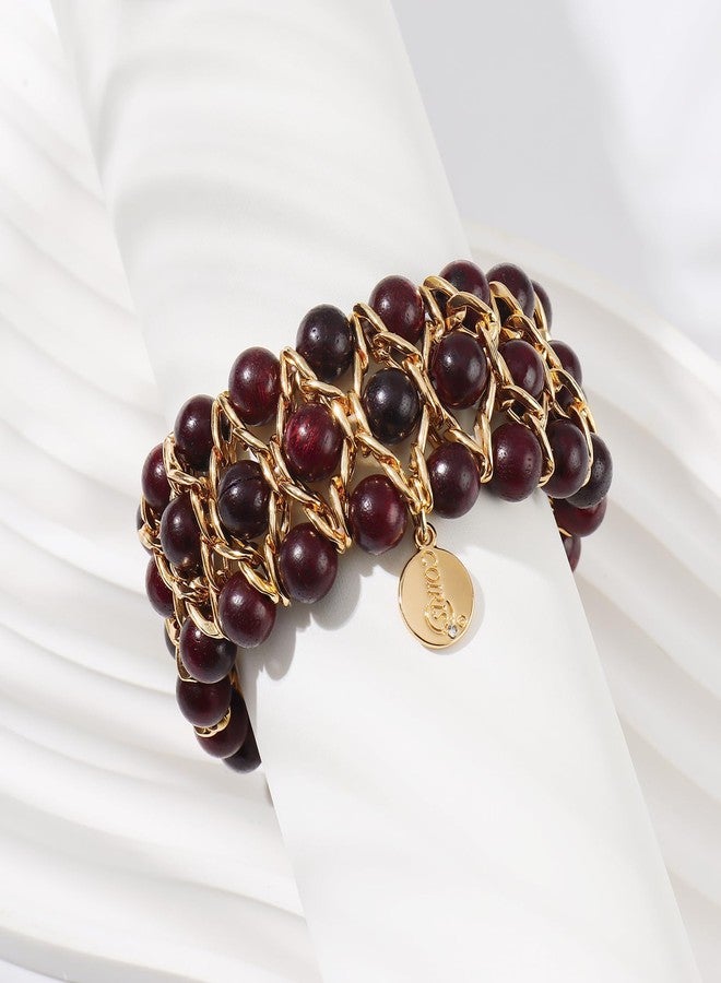 Coiris Glass Bead Crystal Wrap Bangle Bracelet with Alloy Elastic Cord Gifts for Women(BR-1228-Dark Black) - Image 4