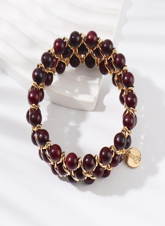 Coiris Glass Bead Crystal Wrap Bangle Bracelet with Alloy Elastic Cord Gifts for Women(BR-1228-Dark Black) - Image 5
