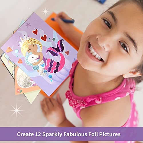 Chalk and Chuckles Art and Craft Kit, Fabulous Foil Art, for Girls, Boys Age 4-9 Year, Create 12 Magical World Theme Pictures -Princess, Unicorn Toys, Mess-Free Sticker for Kids, Paper, Multicolor - Image 3