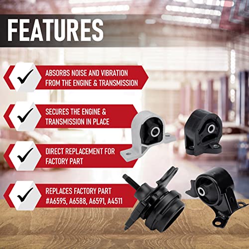 AA Ignition Engine and Transmission Mount Set of 4 - Fits Honda Civic 2001 - 2005 1.7L with Automatic Trans - Replaces 50840-S5A-A81, 50840-S5A-990,50810-S5A-013, 50810-S5A-992, A6595, A6588, A6591, A4511 - Image 2