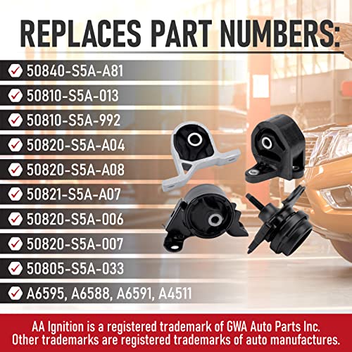 AA Ignition Engine and Transmission Mount Set of 4 - Fits Honda Civic 2001 - 2005 1.7L with Automatic Trans - Replaces 50840-S5A-A81, 50840-S5A-990,50810-S5A-013, 50810-S5A-992, A6595, A6588, A6591, A4511 - Image 3