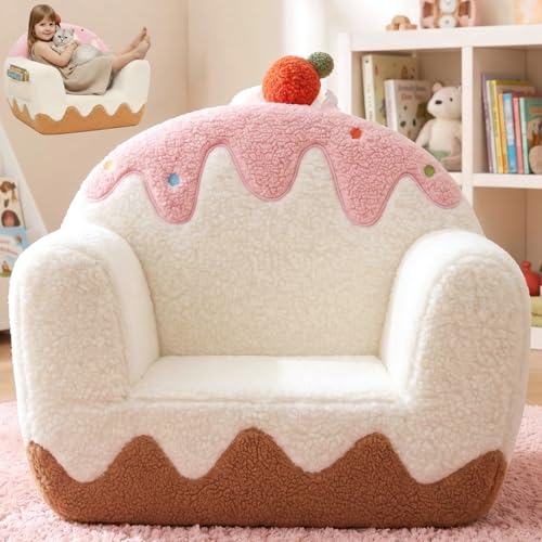 OUOZZZ Toddler Chair for Ages 16 Soft Sherpa Kids Sofa with Book Pocket Carry Handle Cozy SingleSeat Couch for Playroom or Bedroom Birthday Gift for Girls Ice Cream - Image 1
