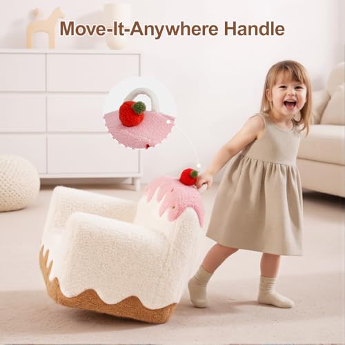 OUOZZZ Toddler Chair for Ages 16 Soft Sherpa Kids Sofa with Book Pocket Carry Handle Cozy SingleSeat Couch for Playroom or Bedroom Birthday Gift for Girls Ice Cream - Image 3