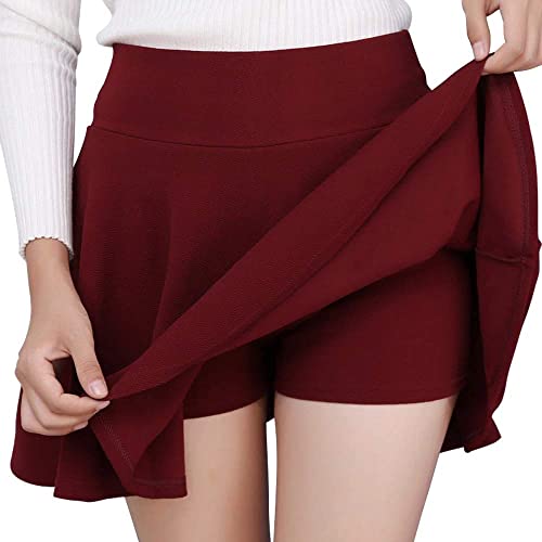 Mehrang Girl's/Women's Classic Stretchy All Time Trendy Skater Skirt with Attached Inner Shorts and Flared Inskirt (28, Maroon) - Image 1