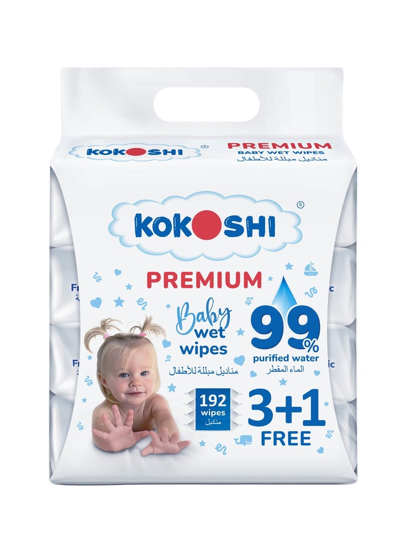 Kokoshi Premium Baby Extra Sensitive Wipes 4 x 48 Wipes 
