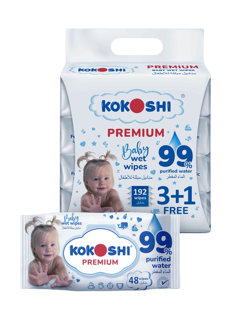Kokoshi Premium Baby Extra Sensitive Wipes 4 x 48 Wipes - Image 1