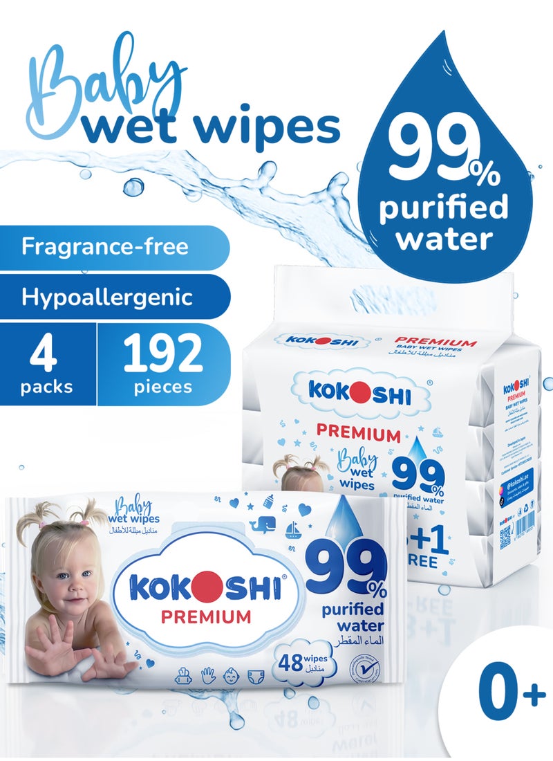 Kokoshi Premium Baby Extra Sensitive Wipes 4 x 48 Wipes - Image 2