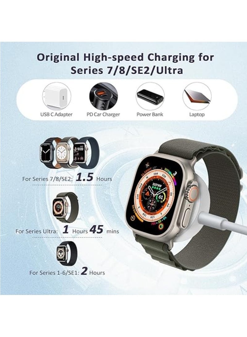 كيلا كابل شحن مغناطيسي لشاحن ساعة Apple Watch، [منفذ USB C] كابلات شاحن لاسلكية متوافقة مع سلسلة iWatch Ultra2/Ultra/8/7/6/SE/SE2/5/4/3/2، أبيض (الكابل مناسب فقط لساعة Apple الأصلية) - Image 3