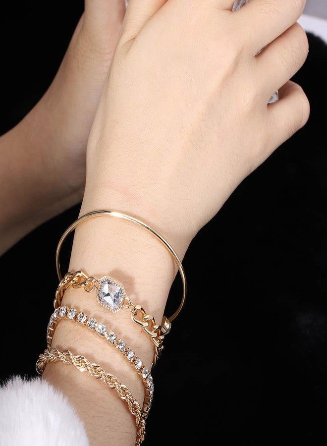 Blindery Bracelets Set Dainty Link Bracelets Metal Link Bracelet Set Adjustable Layered Stackable Bracelets for Women (gold) - Image 2