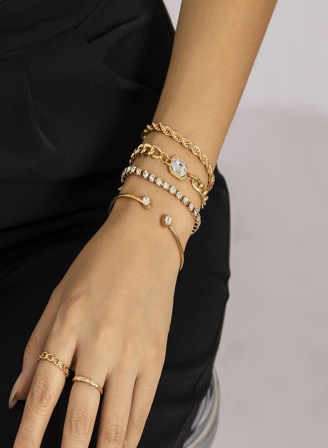 Blindery Bracelets Set Dainty Link Bracelets Metal Link Bracelet Set Adjustable Layered Stackable Bracelets for Women (gold) - Image 4