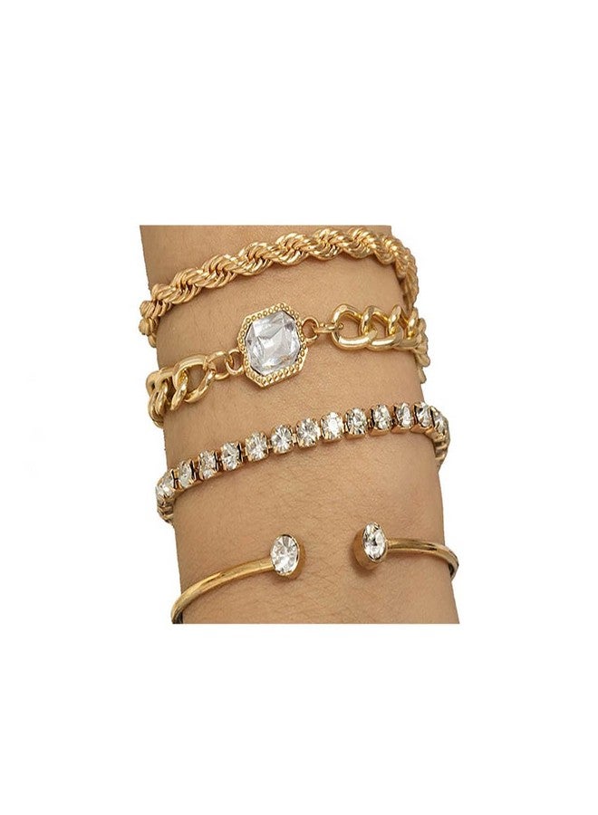 Blindery Bracelets Set Dainty Link Bracelets Metal Link Bracelet Set Adjustable Layered Stackable Bracelets for Women (gold) - Image 1
